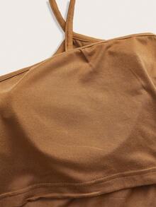SHEIN EZwear 2件套休闲简约黑色和卡其色大码女式背心，带胸垫 - 彩色 - 查看 3