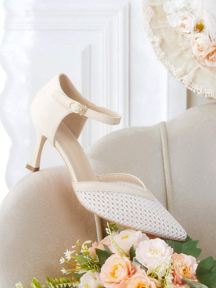 CUCCOO HITCHD Women'shoes Spring And Summer New Stiletto High Heel Romantic Elegant White Glitter Mesh Flower Women's High Heel Shoes Dress Shoes Bridal Shoes Wedding Season Party Valentine's Day Elegant Wear