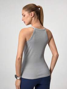Loungeista Camiseta de tirantes ajustada y corta de unicolor para mujer - Gris - Ver 3