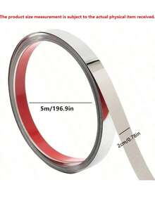 1 Roll Of 5-Meter Stainless Steel Self-Adhesive Wall Decorative Strip, Metal Decorative Strip, Non Drilling Flat Embedded Decorative Strip, Suitable For TV Background Wall And Ceiling Decoration - Silver - View 2
