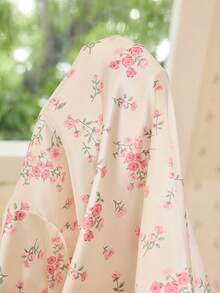CottageSlumber Women's Ruffled Faux Silk Romantic Ditsy Floral Sleepwear Robe, Summer - White - View 7