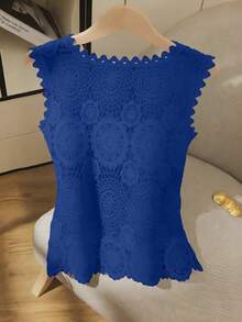 GlowEve Camisole de Renda de Crochê Feminina, Design de Blusa Elegante e da Moda, Emagrecedora - Azul Royal - Visão 2