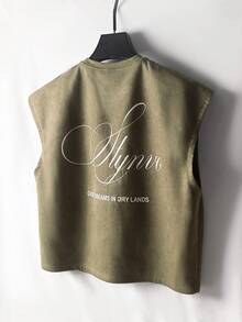 STYNVO 男士休閒字母印花圓領背心，適合日常與戶外穿著，度假款 - 綠色 - 查看 2