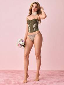 Bonmuse 1 pièce Brassière en dentelle Top bustier mignon, Top court sexy pour femmes pour soirée et boîte de nuit avec attache - Militaire verte - Voir 10