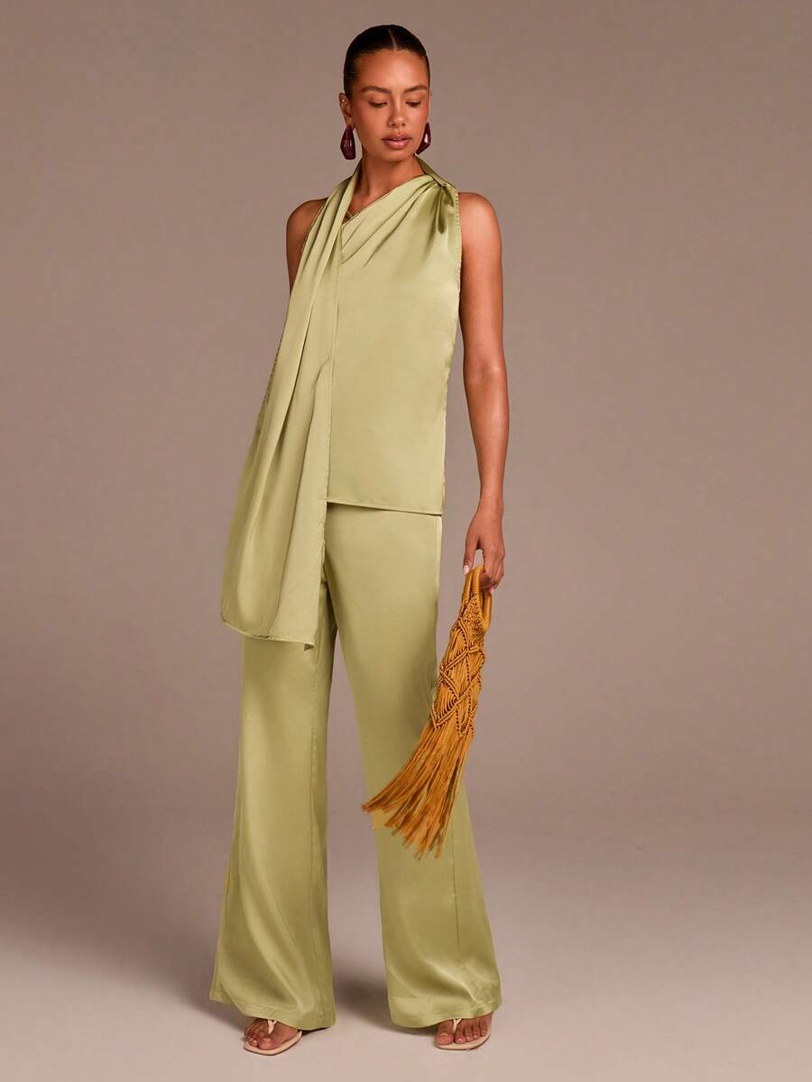 COSMINA 女士优雅无袖系领宽松两件套，通勤、度假、波西米亚风约会、春夏皆宜 - 彩色 - 查看 1