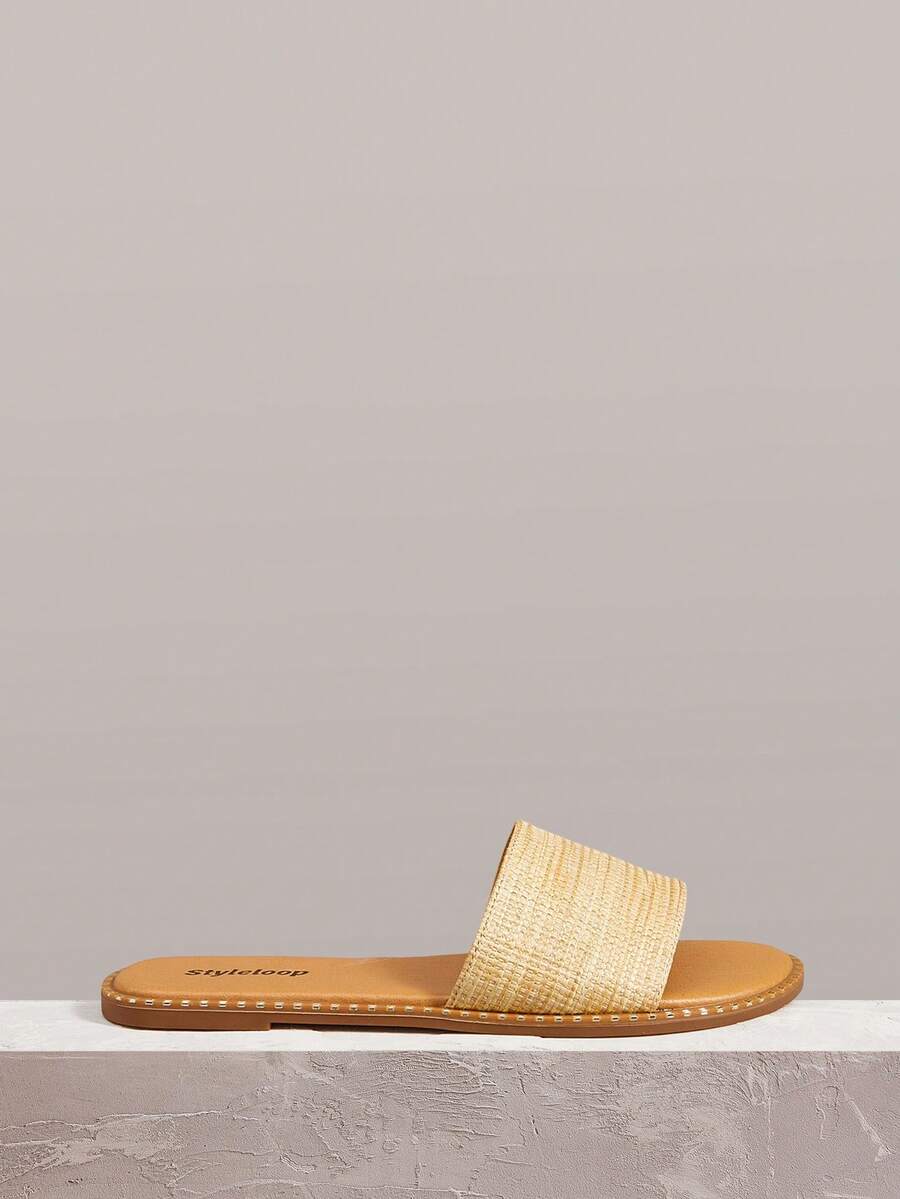 Styleloop Women's Straw-Woven Flat Sandals, Simple And Comfortable Design, Suitable For Vacation, Beach, Home And Summer Daily Wear, Yellow Woven Open-Toed Slippers, Holiday Atmosphere, Summer Wear, A Must For Travel - Yellow - View 1