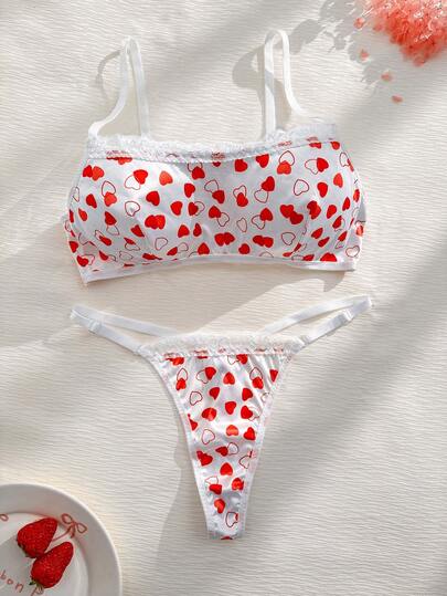 2 Stücke/Set süßer Mädchen Herz-Muster kabelloser BH und Slip Wäsche Set
