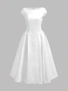 Girlism Đầm dài phồng dáng vintage thanh lịch dành cho thiếu nữ, đầm chữ A thắt eo kiểu vintage, đầm trắng xếp ly rộng rãi, thích hợp cho đám cưới, hẹn hò, đi chơi và phong cách Pháp dễ thương. - trắng - Xem 4