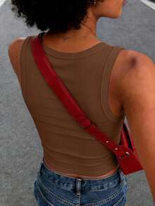 INAWLY 纯色街头风女式背心，时尚短款休闲吊带背心 - 咖啡棕 - 查看 2