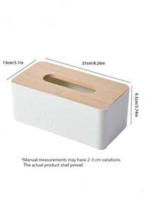 Modern Rectangular Plastic Tissue Box With Natural Wood Lid, Creative Storage Box For Home And Office - Multicolor - View 8