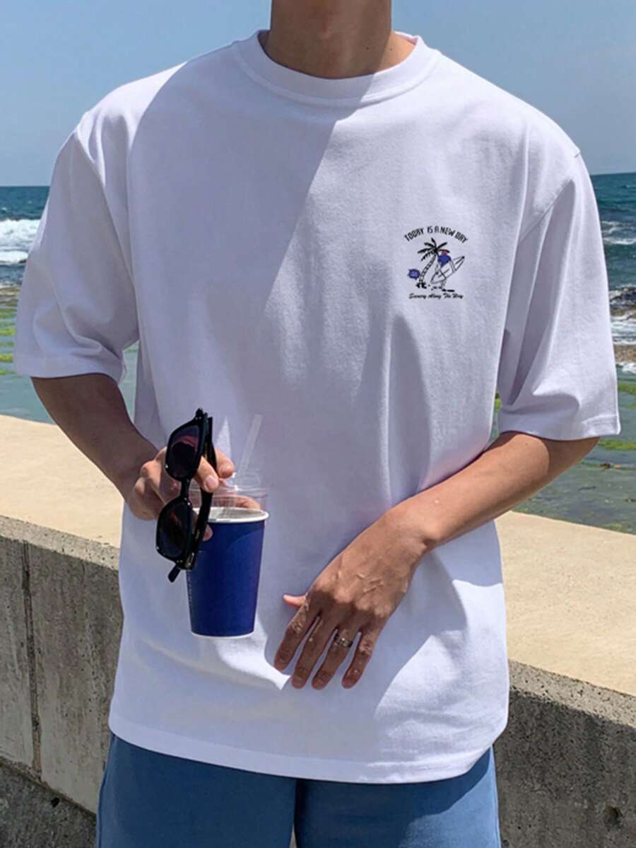 DAZY White Summer Beach & Surf Print Casual T-Shirt For Men,Graphic Tees Vacation - White - View 1