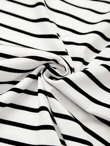 Franclia New Striped V-Neck Short Sleeve T-Shirt For Women - Black and White - View 7