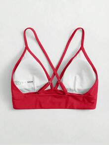Swim Basics 女士夏季沙滩纯色性感比基尼上衣 - 紅色 - 查看 2