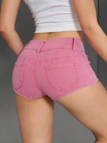 Unity Urban Style Low-Rise Denim Shorts - Baby Pink - View 2