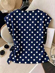 Franclia New Polka Dot Satin T-Shirt For Women - Navy Blue - View 2
