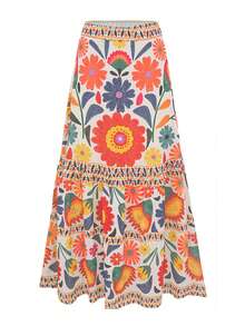 Swim Oasis Bộ trang phục nữ thanh lịch cổ điển trễ vai với dây đeo rời + chân váy xếp ly lưới in họa tiết cùng màu, thích hợp cho mùa xuân/hè. - Nhiều màu - Xem 3