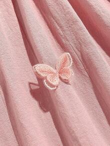 Cozy Pixies Đầm ngắn tay màu hồng cho bé gái, họa tiết bướm 3D, nơ và bèo nhún, kiểu dáng thường ngày, đa năng, thích hợp cho bé sơ sinh và trẻ nhỏ mặc trong ngày, phong cách nghỉ lễ mùa xuân/hè. - Màu Hồng baby - Xem 4