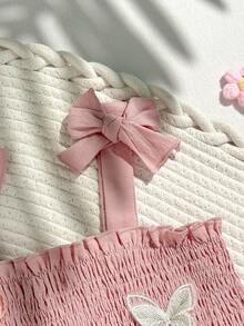 Cozy Pixies Đầm ngắn tay màu hồng cho bé gái, họa tiết bướm 3D, nơ và bèo nhún, kiểu dáng thường ngày, đa năng, thích hợp cho bé sơ sinh và trẻ nhỏ mặc trong ngày, phong cách nghỉ lễ mùa xuân/hè. - Màu Hồng baby - Xem 5