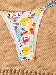 Swim Mod Bộ bikini hai mảnh gợi cảm buộc dây cổ, in chữ, dành cho nữ, thích hợp mặc đi biển mùa hè. - Nhiều màu - Xem 5