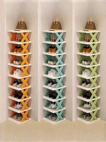 1PC 9 Tier Space Saving Vertical Shoe Rack Narrow Plastic Shoe Storage Organizer Holds 9 Pairs Of Shoes Easy Assembly Stackable Sturdy Freestanding For Entryway Closet Hallway Bathroom Dorm Home Organization Shoe Shelf - Multicolor - View 2