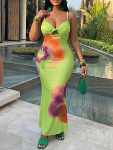 Slaydiva Đầm Slayr Plus Size họa tiết nhiệt đới xoắn phía trước dành cho nữ, đầm hè cho phái nữ, đầm Talk cho nữ, đầm Y2K, đầm Wow, thời trang nữ, trang phục hè cho nữ, đầm nữ, đầm hai mảnh mùa hè cho nữ. - màu xanh lá - Xem 7