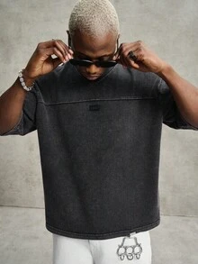 Men's Minimalist And Versatile Short-Sleeved T-Shirt With Round Neck And Letter Print - Grey - View 6