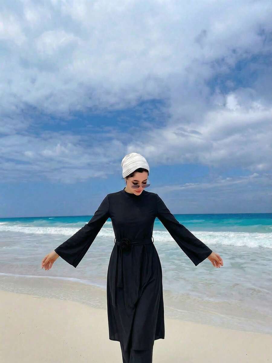 Swim Mulvari 1pc Women Casual Surfing Long Sleeve & Leg Zip Front Tankini Swimsuit - Black - View 1