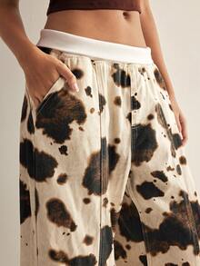 Easelle Women's Cow Print Pants, Milk Denim Wide Leg Loose Cotton Trousers, Autumn Oversized City Breaks, Casual Country Concert Summer Y2k Pants - Multicolor - View 3