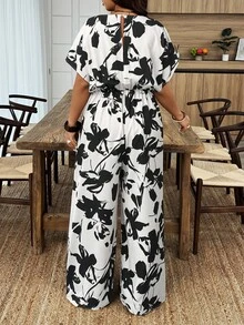 Breezaya Plus Size Summer Casual Random Print V-Neck Jumpsuit - Multicolor - View 2