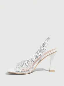 CUCCOO SZL Women's Fashionable And Charming Crystal Diamond-Decorated Thick-Heeled Sandals, Pearl White, Transparent TPU Material, Square Toe Comfortable Casual Sandals, Suitable For Parties, Weddings, Parties, Spring, Summer And Autumn Christmas Wear Summer Shoes - White - View 4