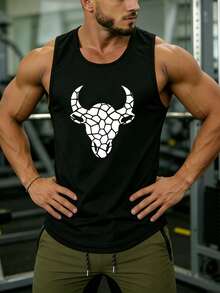 GymBeat Men's Bull Print Sports Tank Top - Black - View 5