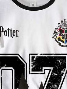 HARRY POTTER X SHEIN 少女圆领短袖休闲T恤 - 白色 - 查看 3