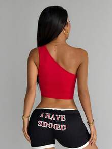 SHEIN HypeZone Áo tank top thể thao không tay in số thời trang dành cho nữ, thích hợp cho mùa hè. - Màu Đỏ Sâu - Xem 2
