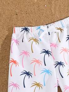 Young Boy 1pcs Solid Color Print Elastic Waist Bow Tie Decor Short Swim Trunks - Multicolor - View 3