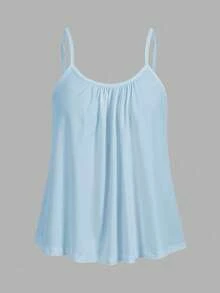 SHEIN EZwear 3件装女士可调节肩带褶皱宽松吊带背心，适合春夏穿着，黑色波点和浅蓝色 - 彩色 - 查看 3