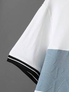SHEIN Vacaura 2件套青少年男童夏季撞色字母拼接圆领短袖T恤和户外休闲时尚3D字母运动短裤 - 藍色 - 查看 4