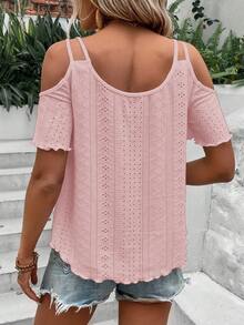 EMERY ROSE Women's Solid Color Minimalist Off-Shoulder T-Shirt, Casual Everyday Wear - Pink - View 2