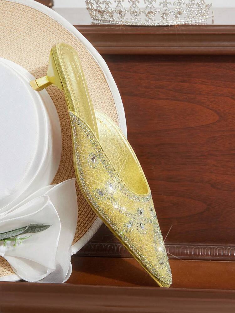 CUCCOO HITCHD Women's Shoes Pointed Flash Diamonds Gold Banquet Elegant Temperament Dating Wear Kitten And High Heel Shoes