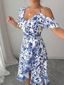 Selianne Women's Asymmetric Ruffle Hem Floral Print Vacation Dress - Multicolor - View 4