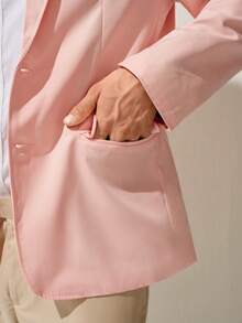 RONVEXI 男士翻领鸟形刺绣单排扣长袖西装外套，时尚通勤外套燕尾服西装外套 - 粉色 - 查看 5