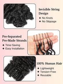 Boho Braids Miracle Knot 真人钩编发，100% Remy 真人发，羽毛线钩编发辫，沙龙级丝滑无缝隐形自然黑色缅甸卷，Miracle Knots 羽毛钩编真人发辫，适合发量较少的女性，微型预环钩编真人发缅甸卷接发 - Natural Black - 查看 4