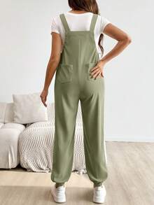 SHEIN Bộ áo liền quần in chữ, phong cách thường ngày năng động, thoải mái cho bà bầu, thích hợp mặc đi làm, mùa Xuân/Hè/Thu. - màu xanh lá - Xem 2