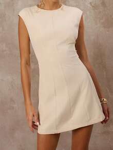 SHEIN Forever 21 Spring&Summer Women Romantic/Prom/Formal/Birthday/90s Clothes/Business Casual Woman/Elegant/Western Wear/Going Out/Fashion/Casual/Y2k Clothes/Club/Office /Cocktail/Vintage/Bodycon/Rave Outfits Festival/Funny/Classy/Old Money/Streetwear/Vacation Outfits/Country Concert Outfit/Work Clothes /Modest/Spring Break/Bachelorette Outfits/Concert/Baddie/Basic/Graduation/A Line/Short/Black Mini Dress Business Women Attire - Apricot - View 3