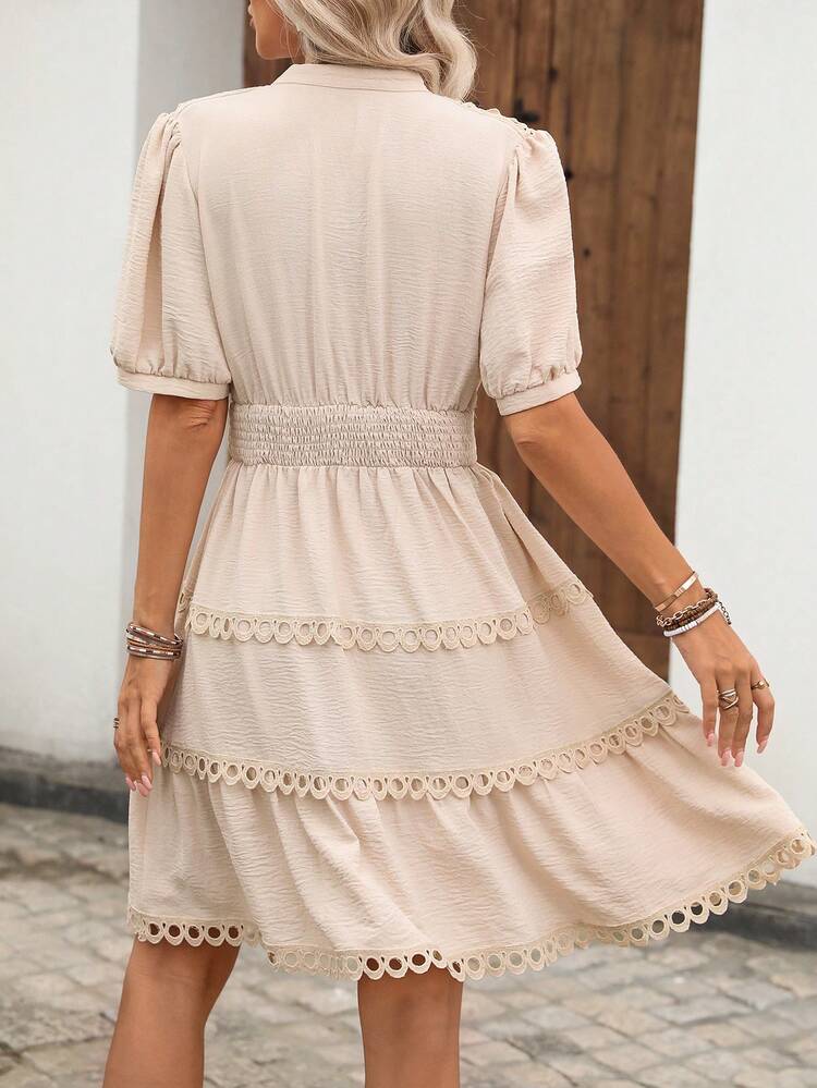 Women's Casual Lace Trim Mini Dress For Vacation Summer Dresses For Women Summer Outfits For Women Elegant Dresses For Women Elegant Dresses For Ladies Casual Dresses For Women Casual Women's Dresses Vacation Dresses Vacation Outfits For Women Holiday Outfits For Women Summer Holiday Outfits Dresses For Holiday Ruffle Dress