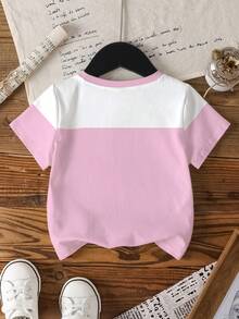 TOM & JERRY X SHEIN Young Girl Letter & Cartoon Print Color Block Round Neck Short Sleeve T-Shirt - White - View 3