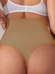 SHEIN 1pc Plus Size Women Seamless High Waist Briefs - Brown - View 5