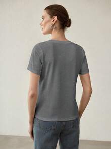 MOTF PREMIUM WOMEN'S SUMMER RHINESTONE-DECORATED SHORT-SLEEVE T-SHIRT - Grey - View 3