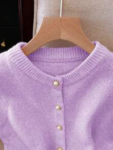 SHEIN Franclia 女士优雅简约法式时尚百搭优雅毛衣背心 - 紫色 - 查看 3