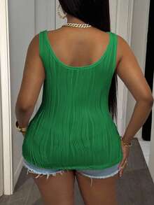Slaydiva Plus Size Women's Casual Basic V-Neck Ribbed Tank Top, White - Green - View 2