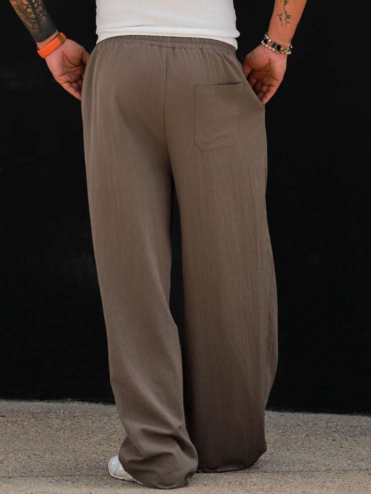 Long Brown Elastic Waist Loose Fit Men's Pants